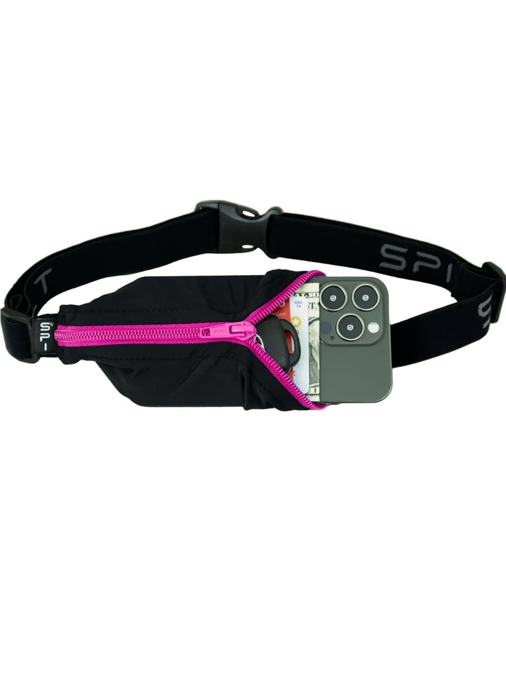 SPIbelt Black Belt Bag with Pink Zipper